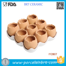 Adorável conjunto de 9 ovos marrons Design vaso de cerâmica
